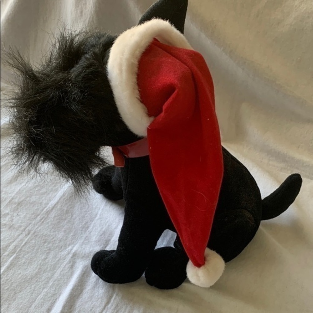 Stuffed Animals Plush Black Scottish Terrier Dog with Red Santa Hat.